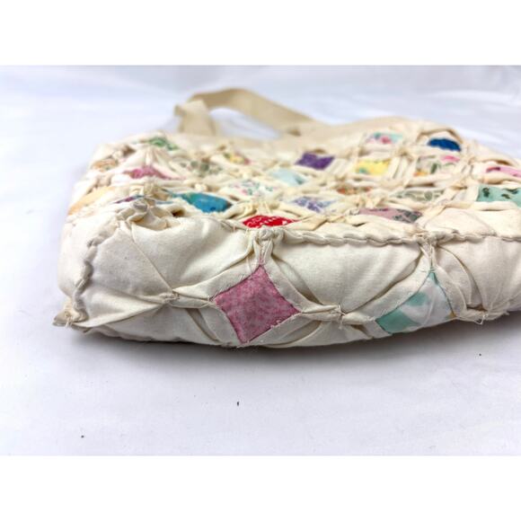 Vintage Handmade Quilted Tote Bag with Cathedral Stitch Patchwork MCM - Picture 6 of 12